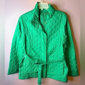 Peter Millar Women’s Green Quilted Jacket Belted Lightweight Coat Size L